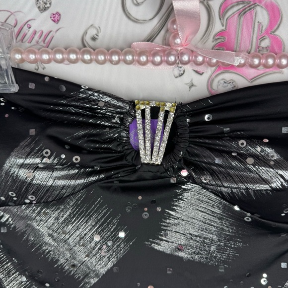 Jolie tank top strapless waist belt shimmer black silver holographic y2k club - Picture 3 of 10